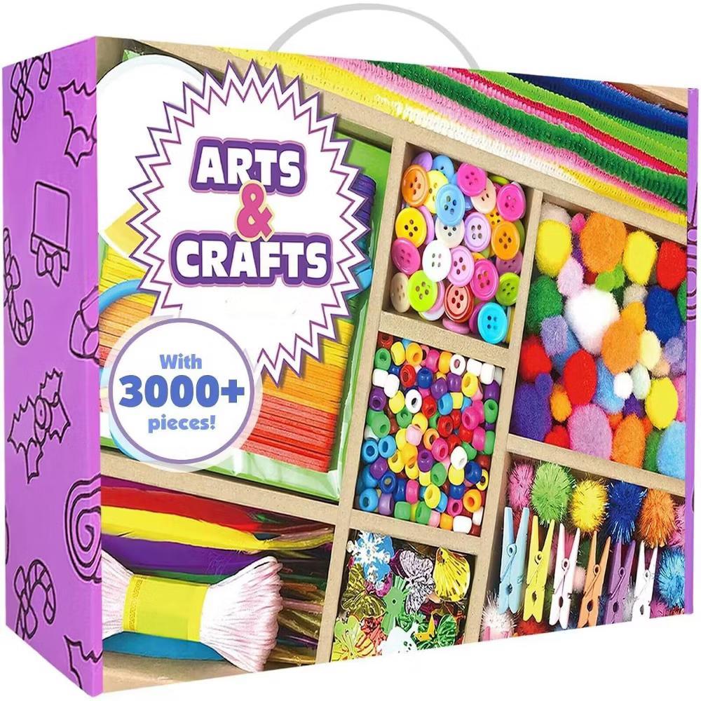 3000pcs Arts and Crafts Supplies Kit for Kids Craft Set with Pipe Cleaners Googly Eyes Craft Sticks Feathers Beads Paper