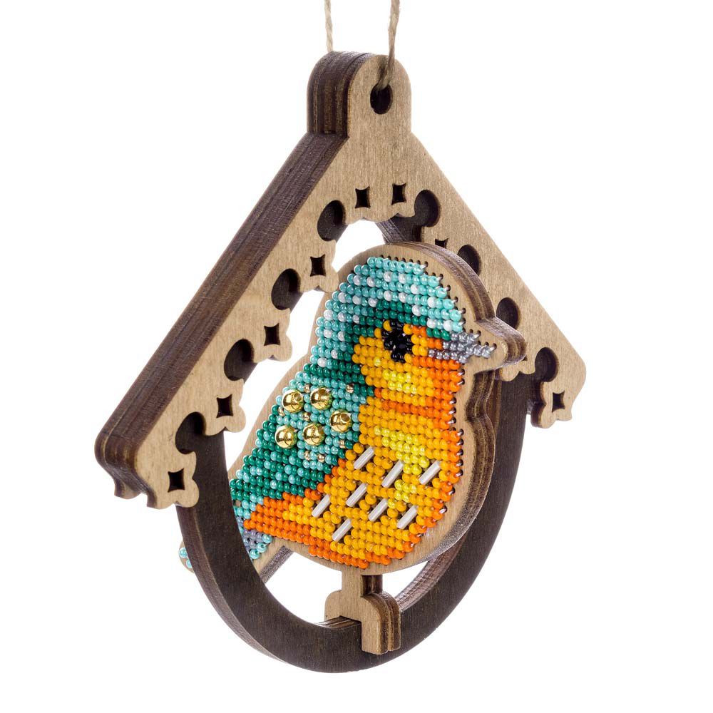 Crafts Wooden Bead Embroidery Kit Bird in Birdhouse FLK-580 - Image 9