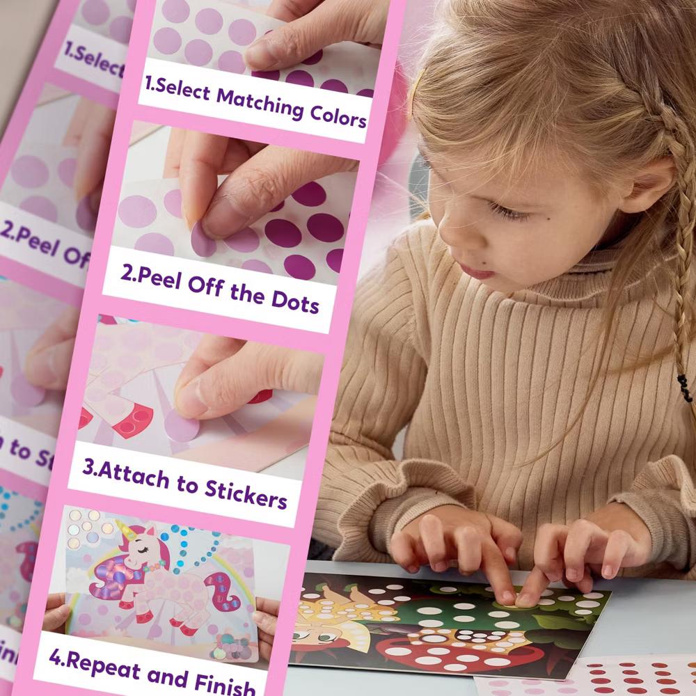 Unicorns Princess Dot Art Paper Craft Kit for Girls Age 3-8 No Mess DIY Stickers Kids School Arts Supplies Christmas Gifts Birthday Party favors - Image 3