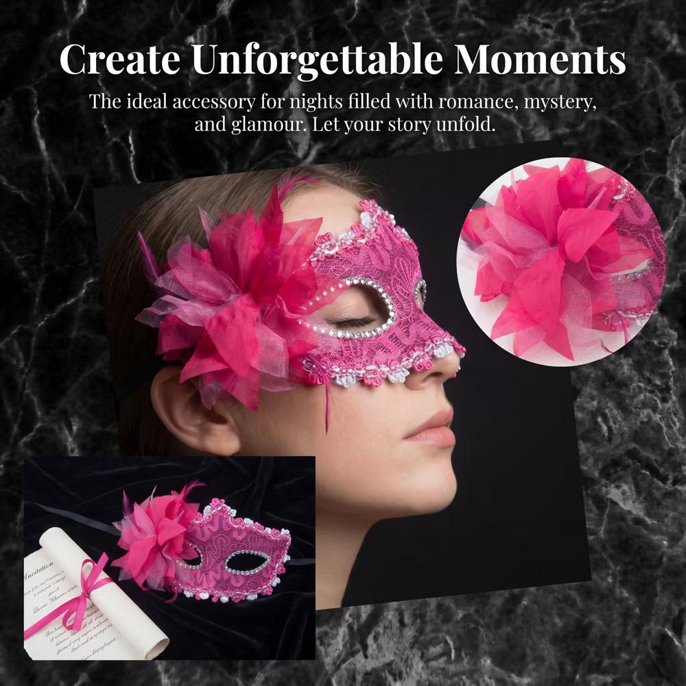 Venetian Masquerade Side Flower Rose Eye Mask for Halloween Costume Party Decor - Image 50