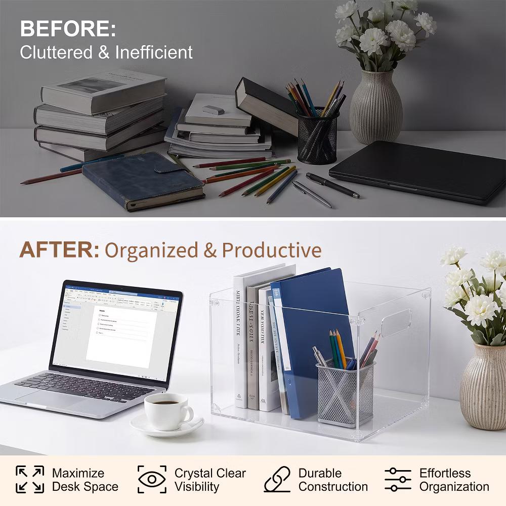 Clear Acrylic Assemble‑Style File Storage Box, Multi‑Purpose Desktop Organizer with Built‑in Carry Handles for Office Home - Image 8