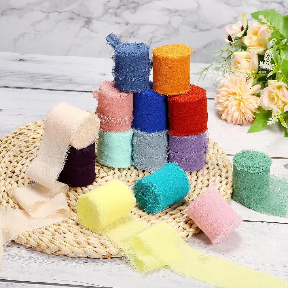 DIY Crafts Party Gift Wrapping Fringe Chiffon Silk Ribbon 4 Rolls - Image 13