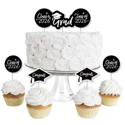 Black and White 2026 Graduation Party - Dessert Cupcake Toppers - Clear Treat Picks - Set of 24 - Image 7