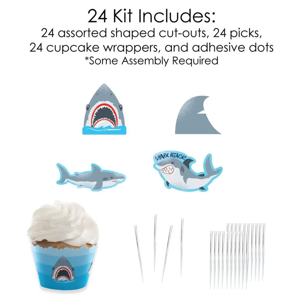 Shark Zone - Cupcake Decor - Jawsome Party or Birthday Party Cupcake Wrappers and Treat Picks Kit - Set of 24 - Image 4