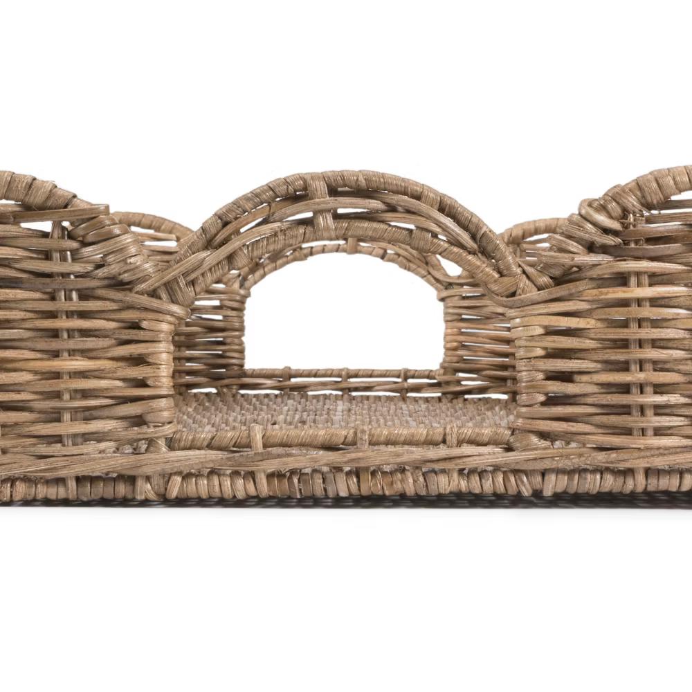 happimess Scalloped 21.5" Southwestern Cottage Hand-Woven Rattan Tray with Handles - Image 4
