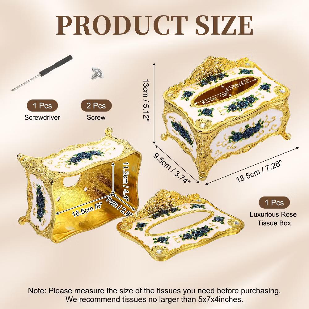 Luxurious Rose Tissue Box Rectangular Plastic Napkin Box Vintage Tissue Paper Holders - Image 5