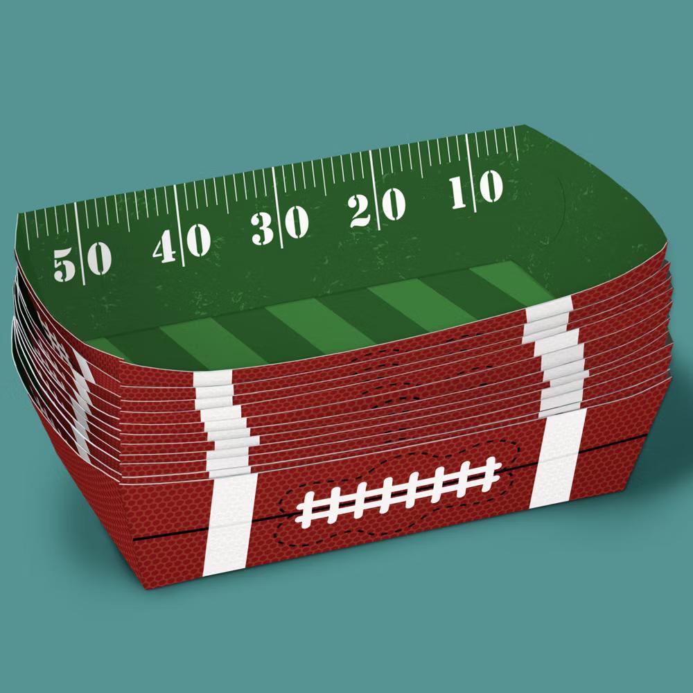 Football Party Paper Food Trays, Disposable Double-Sided Paper Food Holders for Nachos, Hot Dogs, French Fries - 12 Ct - Image 2