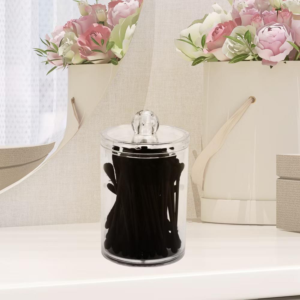 Lid-round Cup Acrylic Cotton Swab Jar for Bathroom Clear 1 Pc - Image 6