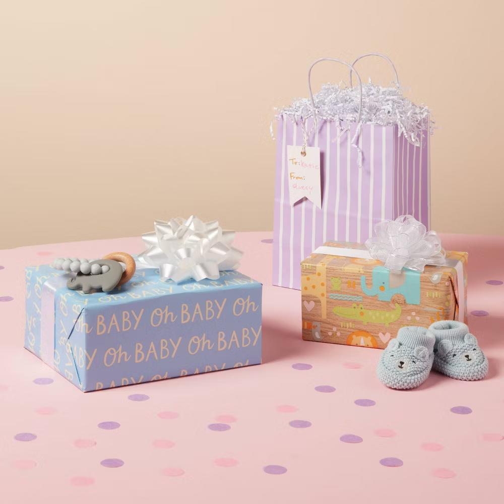 20 Sq Ft 'Oh Baby' Wrapping Paper Blue - Image 2