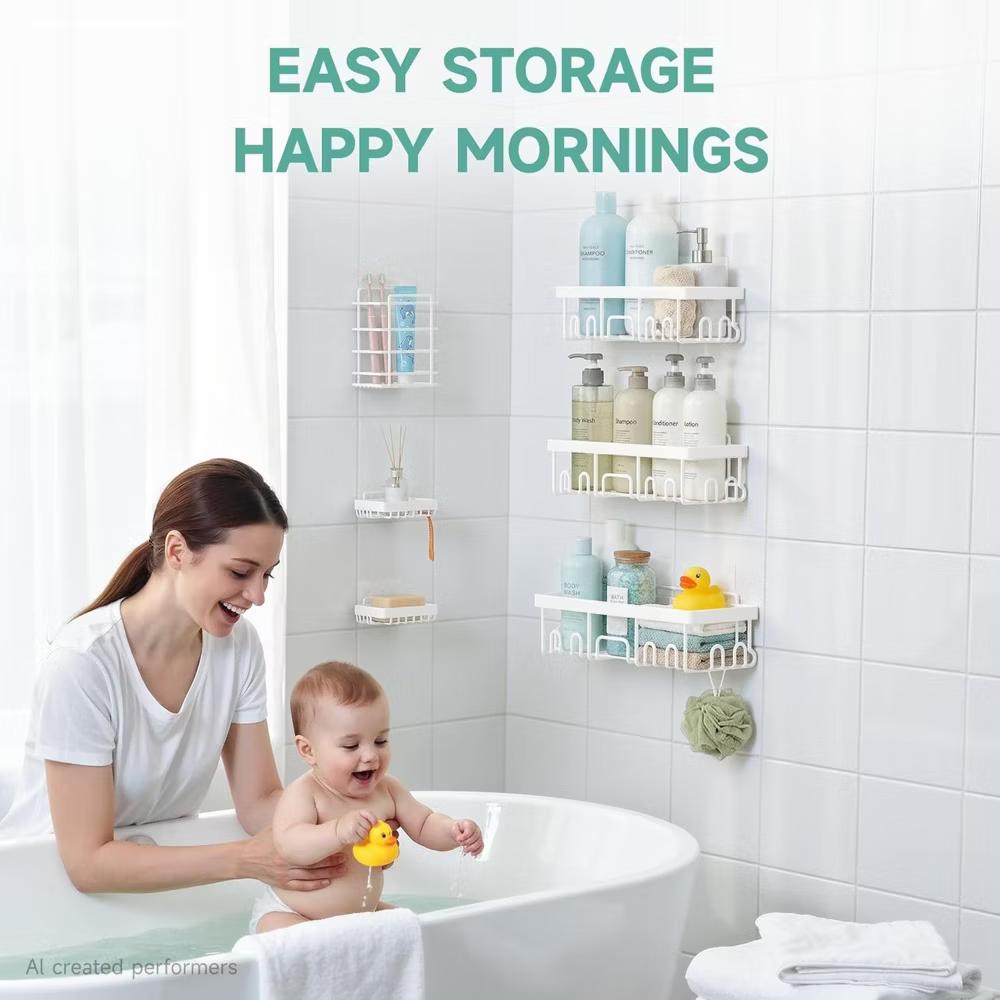 Veken Shower Caddy 6 Pack, No Drill Rustproof Waterproof Adhesive Shelf Organizer, Large Capacity Wall Mount Bathroom Rack for Kitchen Home - Image 8