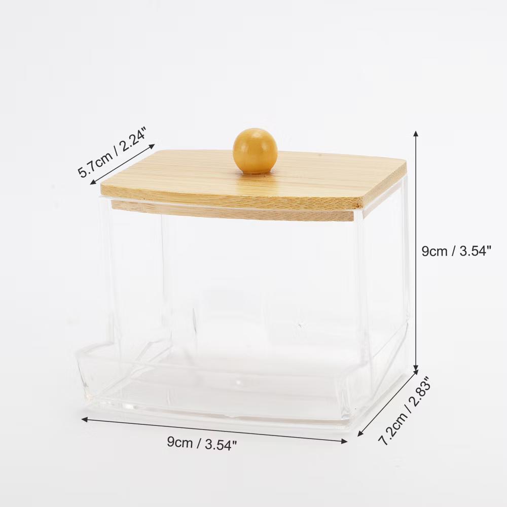 Acrylic Bamboo Wood Cotton Swab Jar Clear Wood Color - Image 4