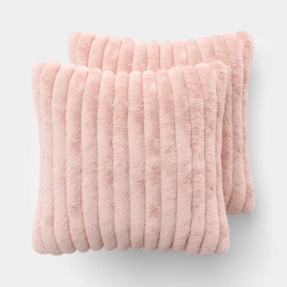 2pk Ribbed Faux Fur Toss Pillows - Image 18