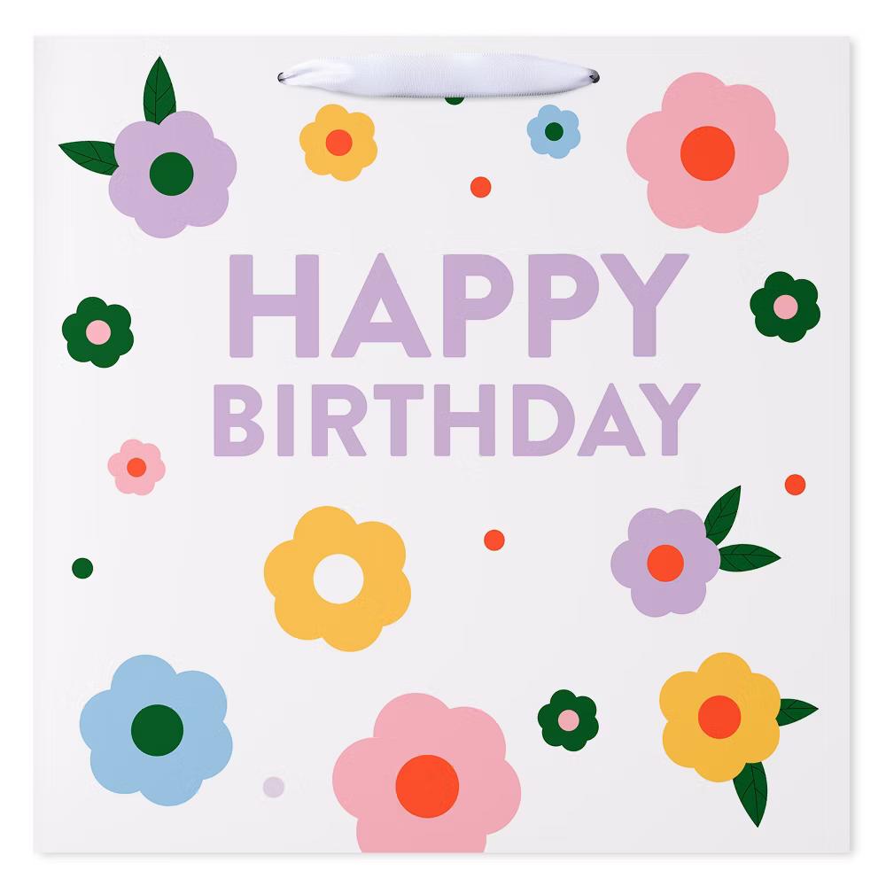 Jumbo Birthday Gift Bag, Happy Birthday Floral 1 Bag 15"x15" - Designed by Spaghetti and Meatballs - Image 3