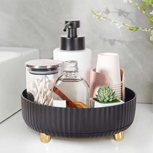 360 Degree Rotating Makeup Organizer Tray, Lazy Susan Perfume and Skincare Storage Organizer for Vanity, Dresser and Bathroom Countertop-black