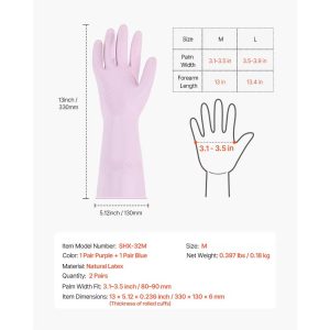 VEVOR Reusable Dishwashing Gloves, 2 Pairs Colorful Reusable Household Kitchen Cleaning Gloves for Washing Dishes and Cleaning Tasks, Purple+Blue