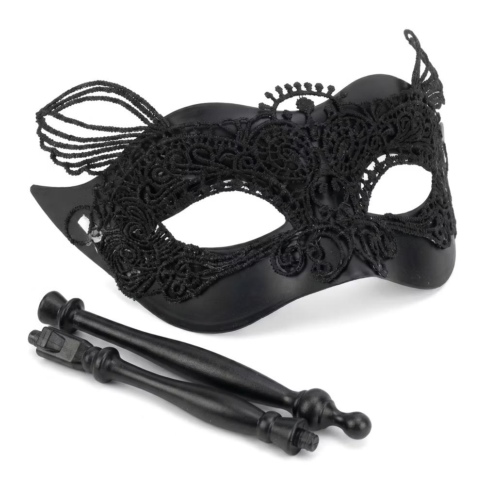 Handheld Masquerade Molded Venetian Plastic Eye Mask with Stick - Image 7