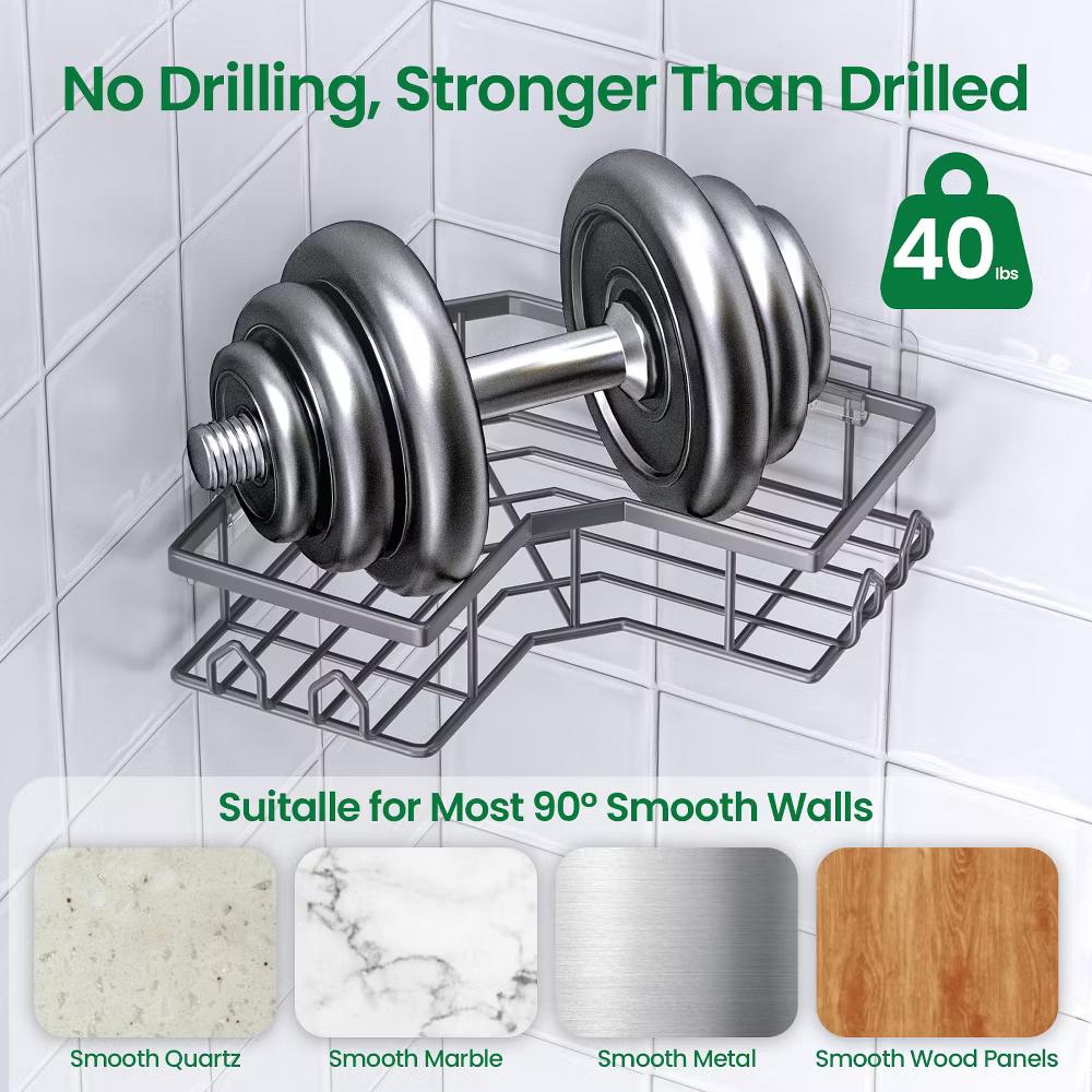 Dcolora Adhesive Shower Caddy 2 Pack Stainless Steel Corner Bath Shower Shelves - Image 12