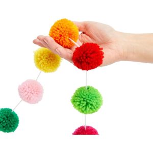 Blue Panda Happy Birthday Pom Pom Garland, 10 Ft, Rainbow Felt Banner with 24 Wool Balls for Birthday Party & Nursery Decorations