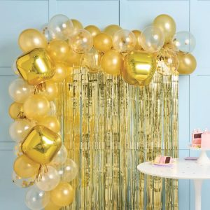 48ct Balloon Arch Garland Décor Kit with Backdrop Gold