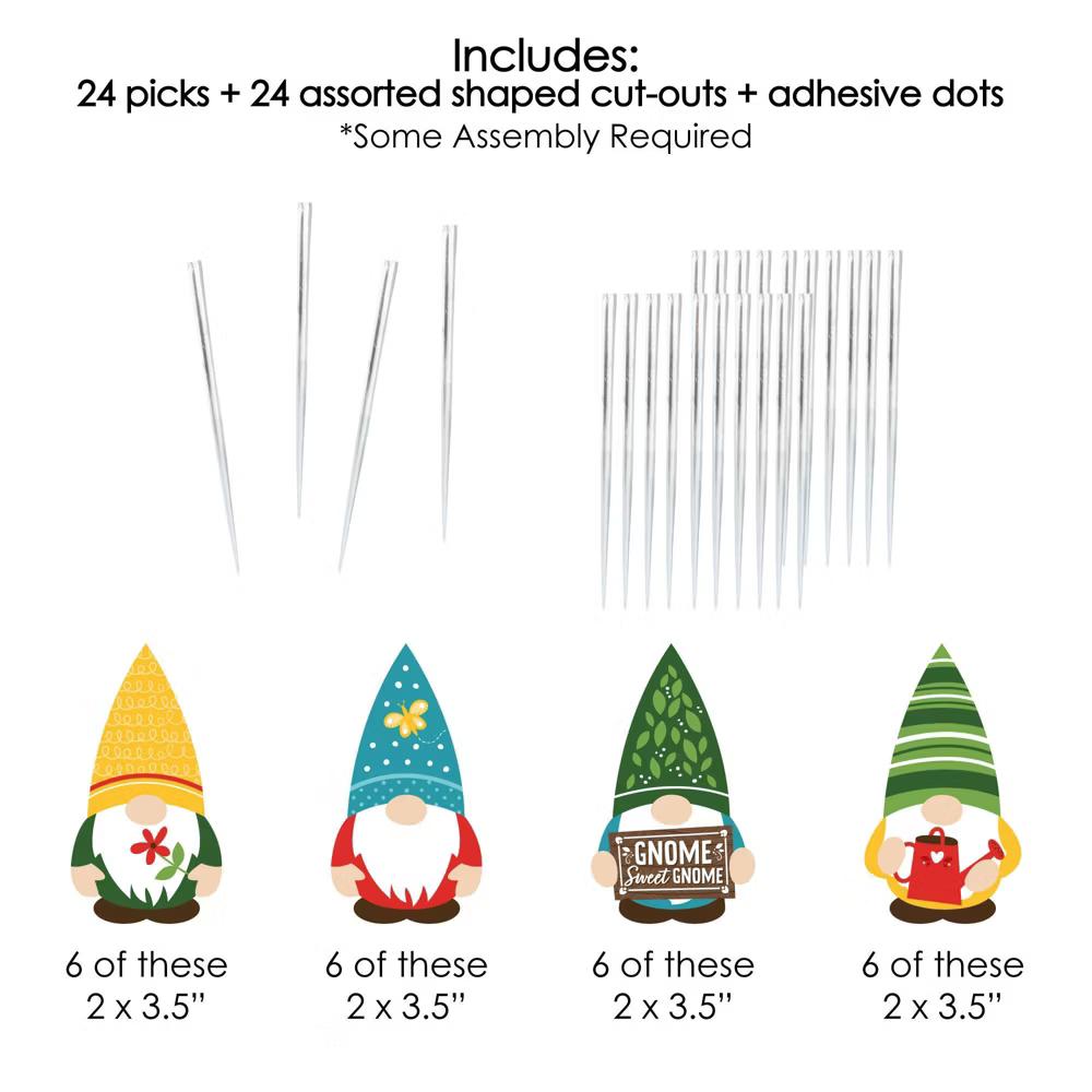 Garden Gnomes - Dessert Cupcake Toppers - Forest Gnome Party Clear Treat Picks - Set of 24 - Image 5