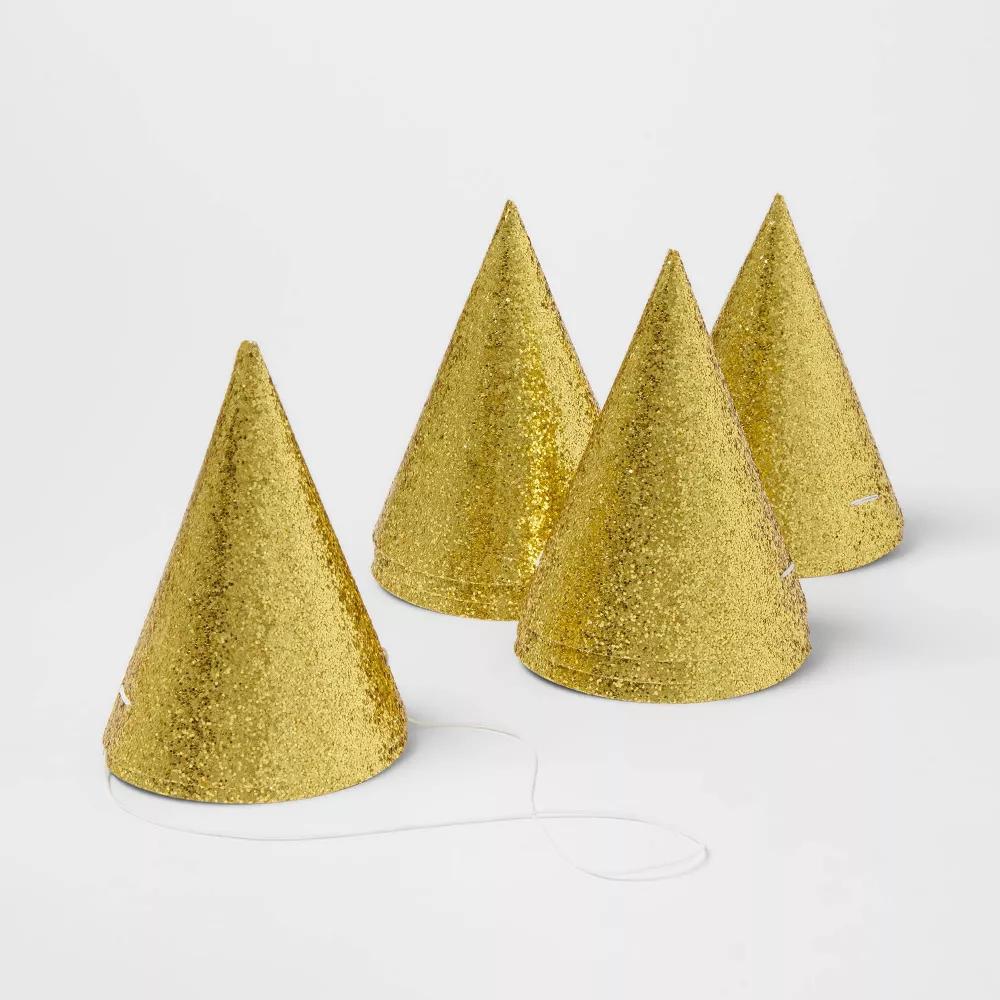 10ct 5" Glittered Party Hats Gold - Image 4