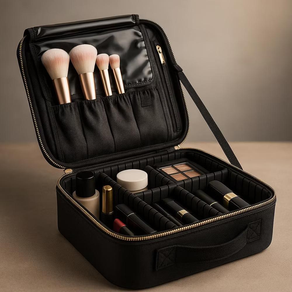 Zeus & Ruta Portable Makeup Organizer Bag with Adjustable Dividers, Waterproof Cosmetic Storage Case, Oxford Cloth - Image 4
