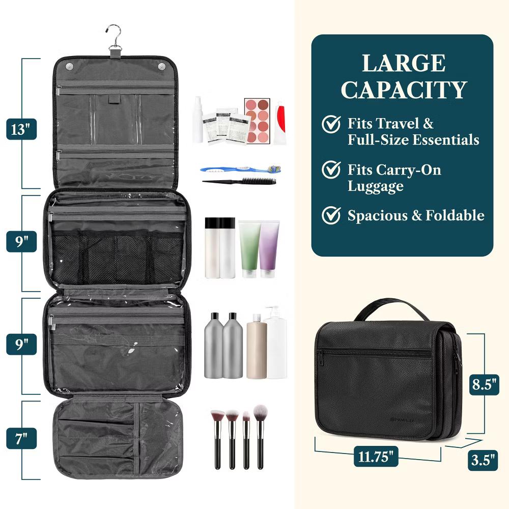 Hanging Toiletry Bag Women Men, Foldable Large Travel Cosmetic Organizer, Water Resistant Makeup Toiletries Essentials Kit - Image 7