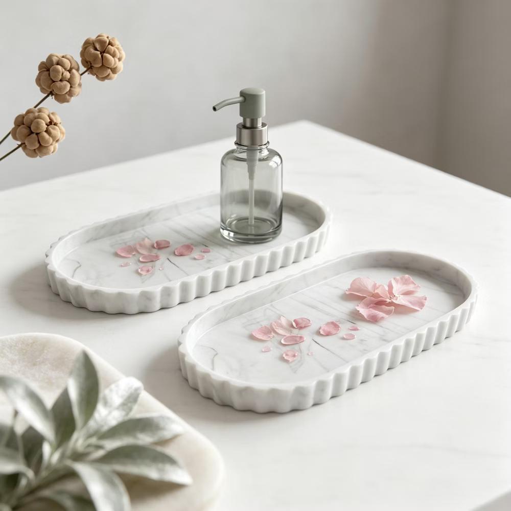 2Pc Round Silicone Vanity Tray Set Decorative Catchall Organizer for Bathroom Countertop Perfume White - Image 81
