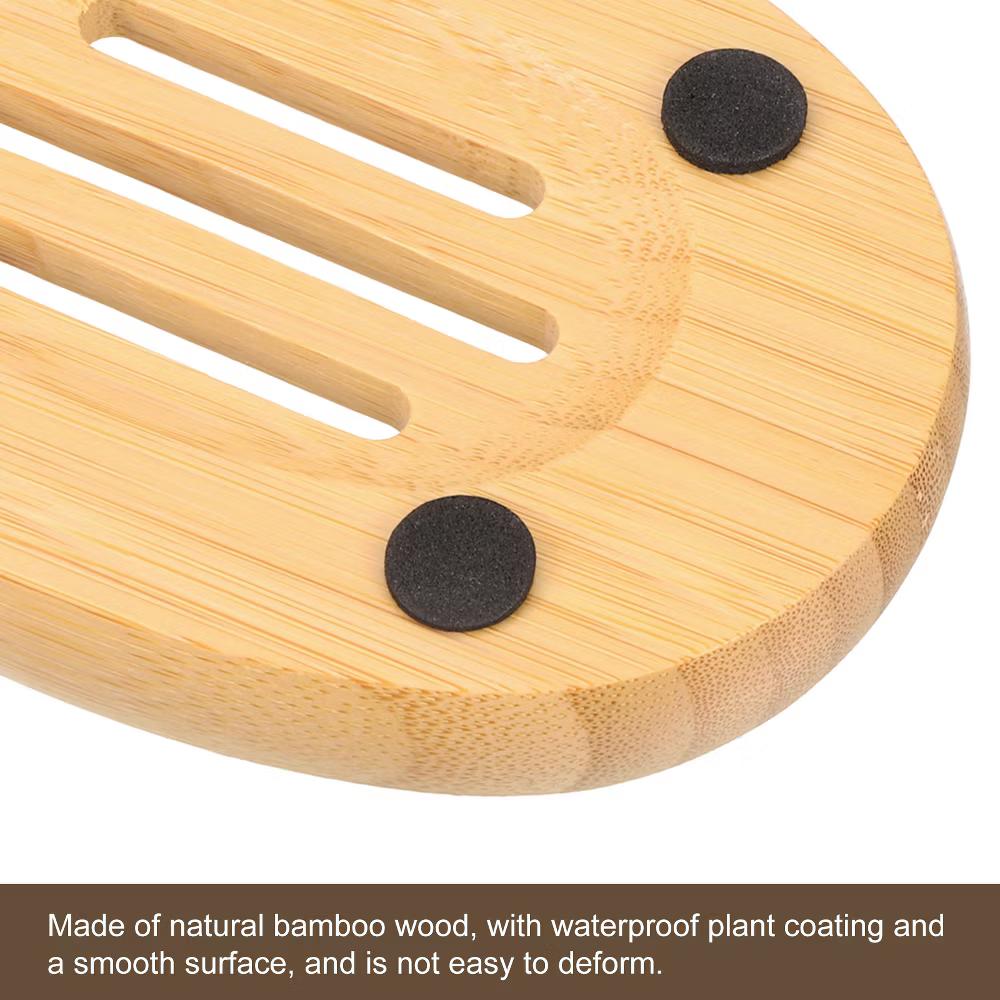 Natural Bamboo Self-Draining Smooth Bathroom Soap Dish - Image 3