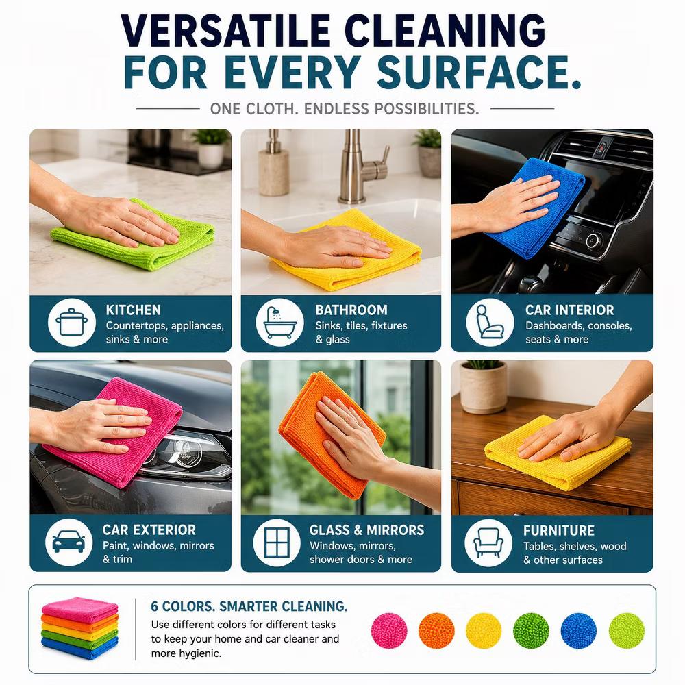 Handy Housewares 12" 14" Colorful Microfiber Cleaning Cloths, Set of 6 - Image 2