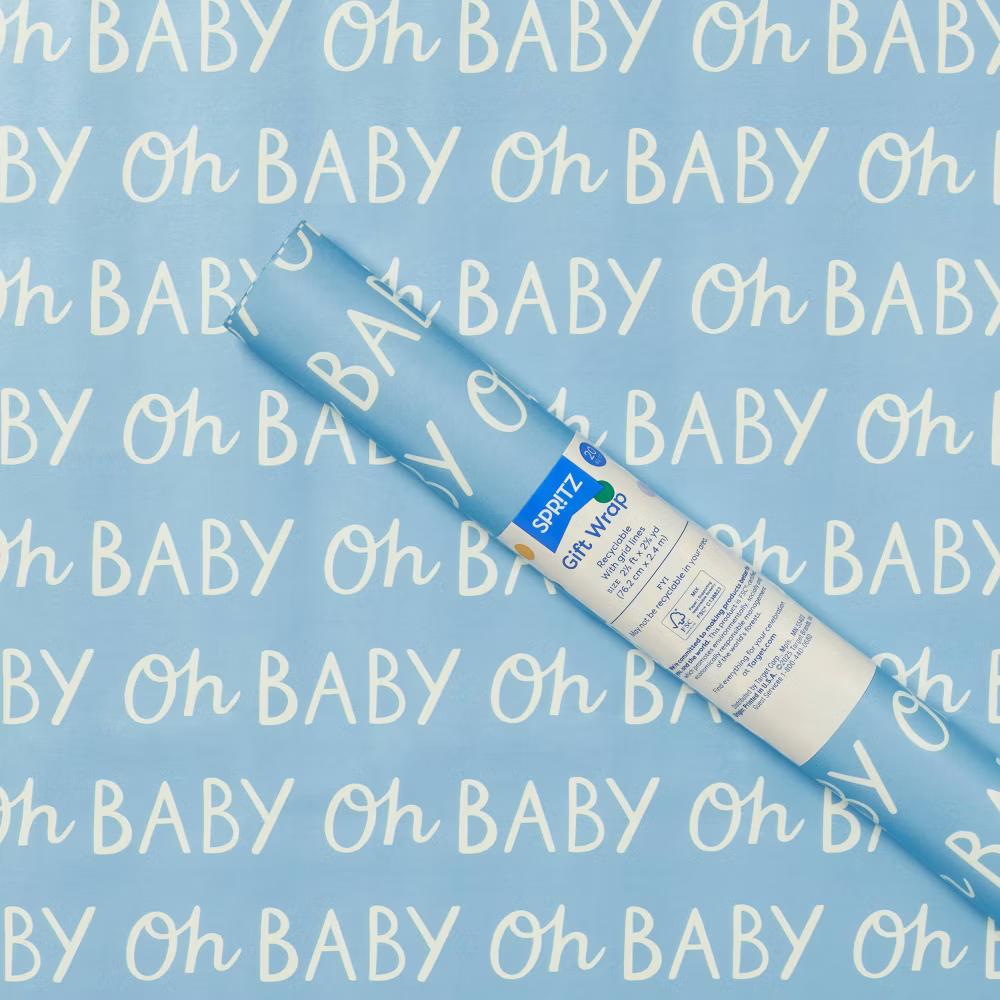 20 Sq Ft 'Oh Baby' Wrapping Paper Blue - Image 4