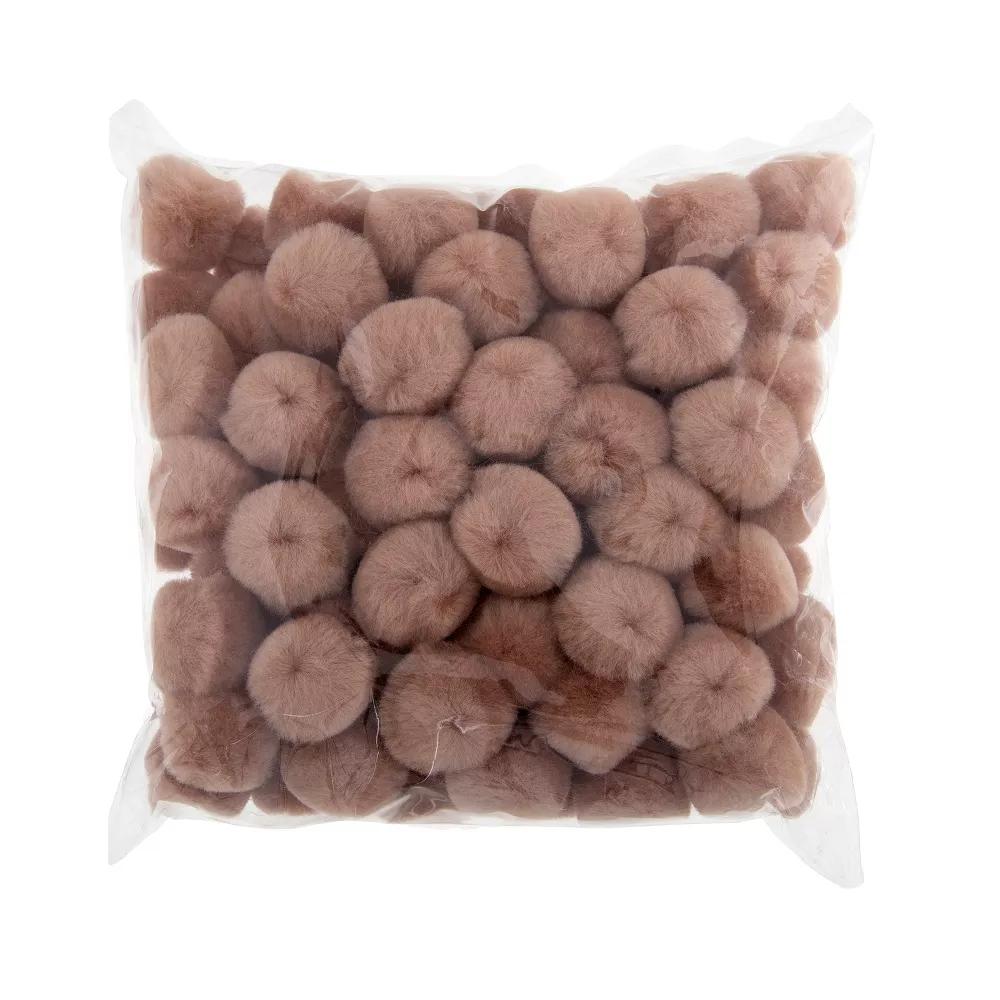 1in Beige Pom Poms for Crafts DIY Art Creative, 100pcs