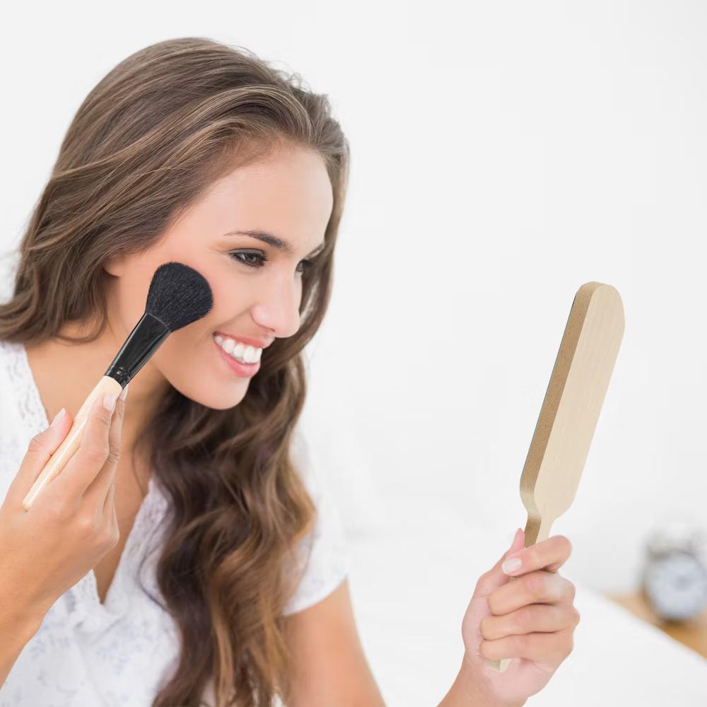Large Square Handheld Mirror for Beauty Parlor Vacation Wood Color 1 Pc - Image 2