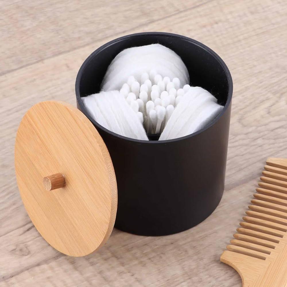 French Home Goods Cotton Pad & Q-Tip Holder with Bamboo Lid