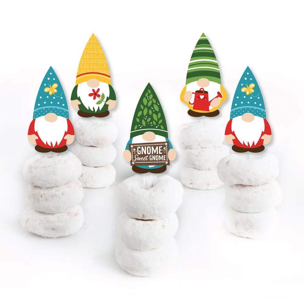 Garden Gnomes - Dessert Cupcake Toppers - Forest Gnome Party Clear Treat Picks - Set of 24 - Image 2