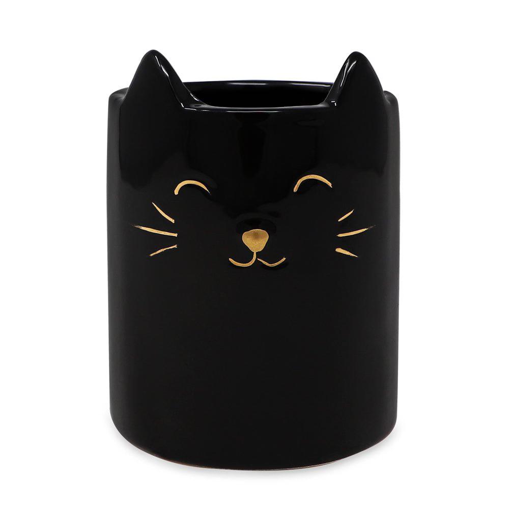 Isaac Jacobs Ceramic Cat Makeup Brush Holder - Multi-Purpose Cup Organizer for Home Décor