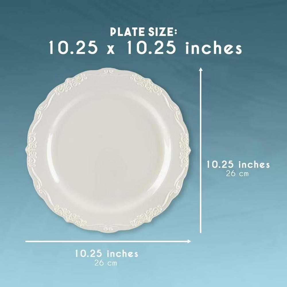 Juvale Cream Disposable Dinner Plates, 25-Pack, 10 In Vintage Plastic Plates for Weddings, Bridal Showers, Parties & Special Events