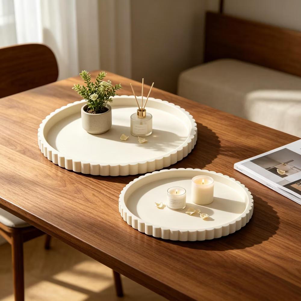 2Pc Round Silicone Vanity Tray Set Decorative Catchall Organizer for Bathroom Countertop Perfume White - Image 54