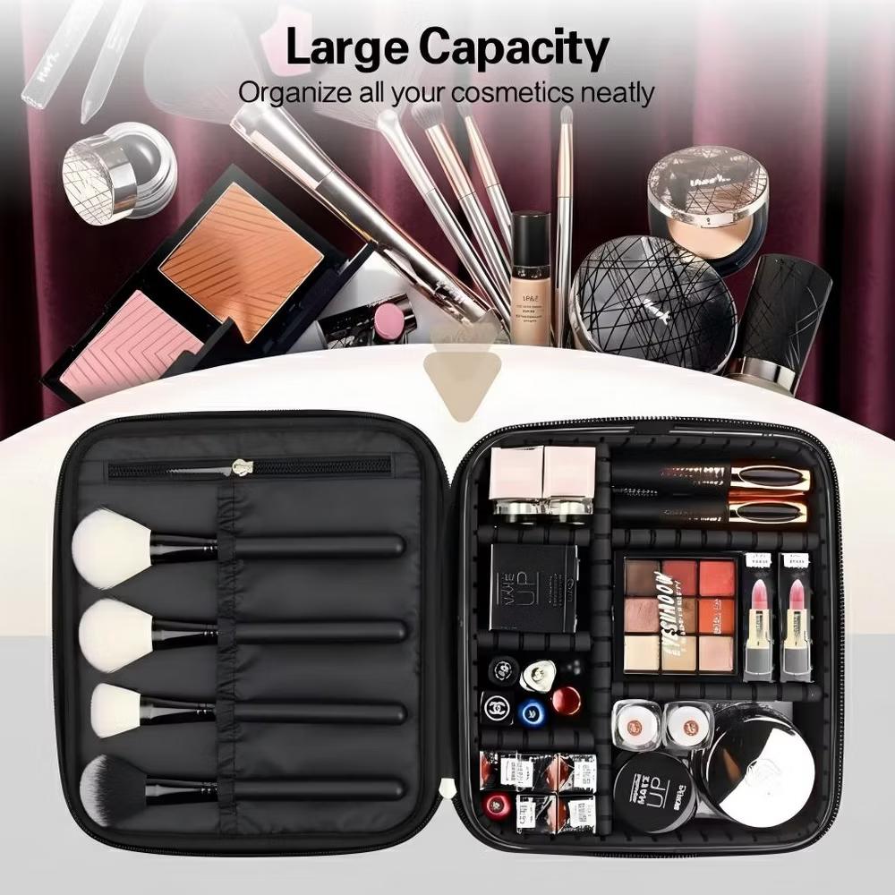 Zeus & Ruta Portable Makeup Organizer Bag with Adjustable Dividers, Waterproof Cosmetic Storage Case, Oxford Cloth