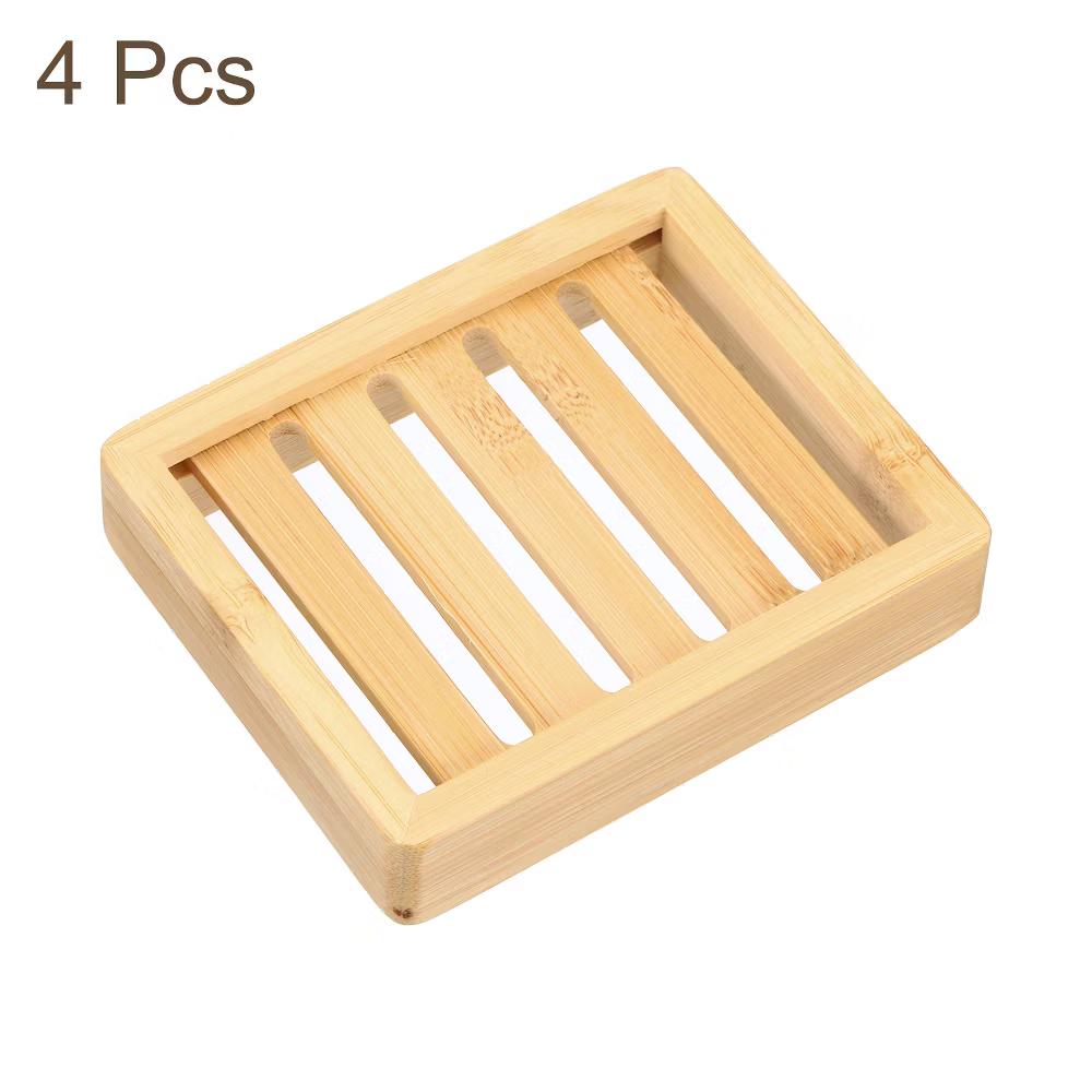 Natural Bamboo Self-Draining Rectangle Bathroom Soap Dish - Image 5