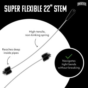 Brushtech 22" Super Flexible Drain Brush - Long Pipe Cleaning Brush for Tough Clogs, Hair, & Debris - Non-Kinking Spring - Made in USA