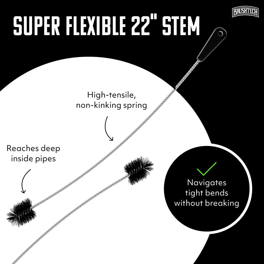 Brushtech 22" Super Flexible Drain Brush - Long Pipe Cleaning Brush for Tough Clogs, Hair, & Debris - Non-Kinking Spring - Made in USA