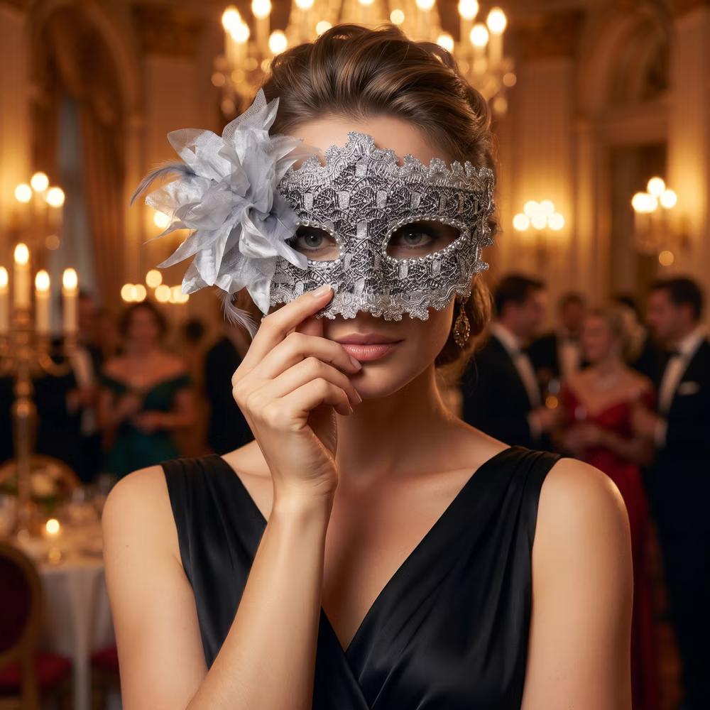 Venetian Masquerade Side Flower Rose Eye Mask for Halloween Costume Party Decor - Image 57