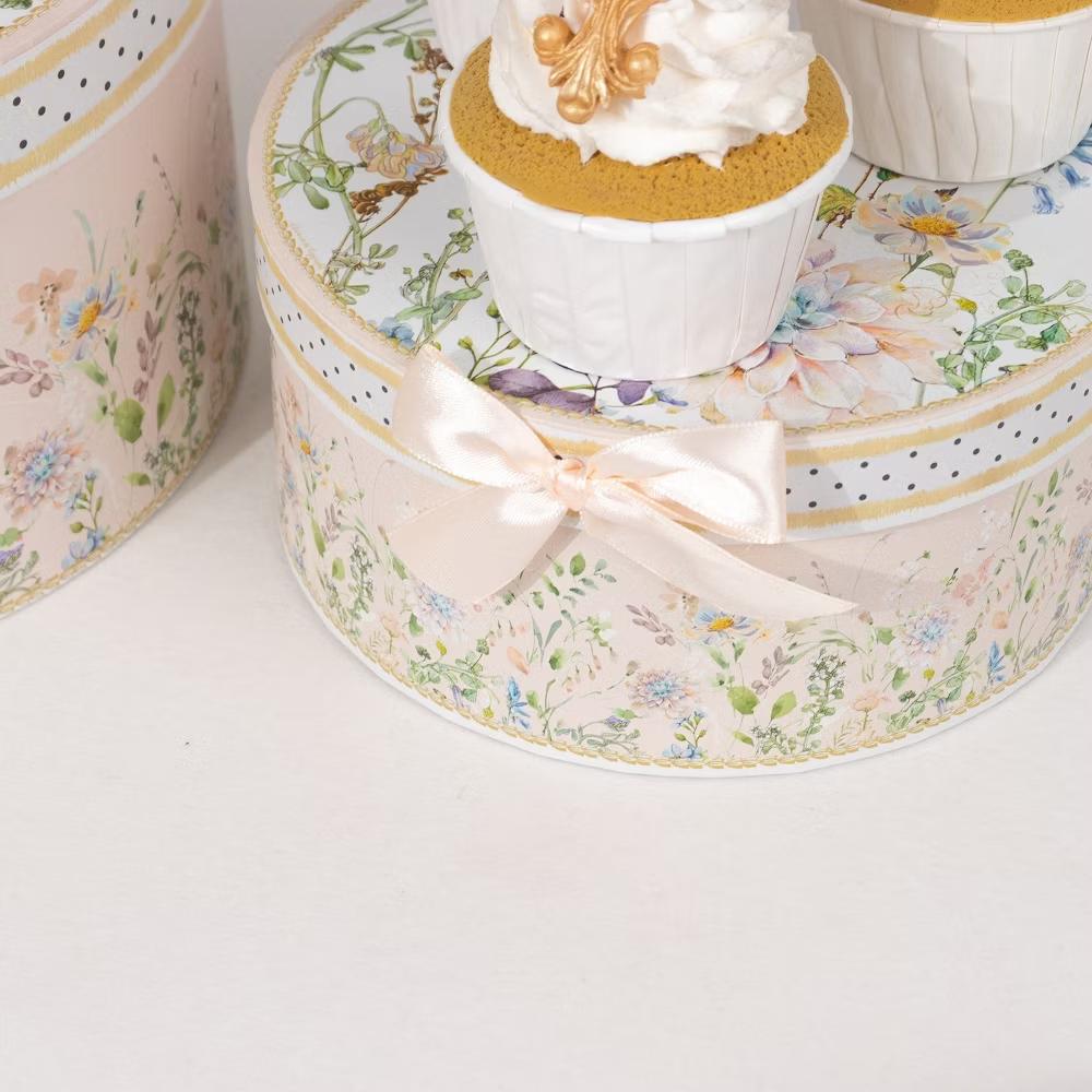Home Collection Pack of 4 Round Floral Nesting Cardstock Gift Boxes - Image 3