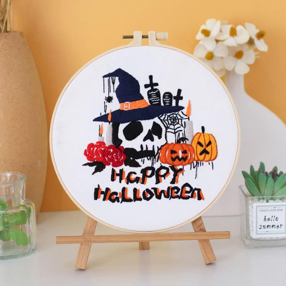 Embroidery Starter Kit for Beginners, Halloween Stamped Cross Stitch Kits, Stitch Learning DIY Kit with Embroidery Patterns for Beginners, Halloween - Image 5