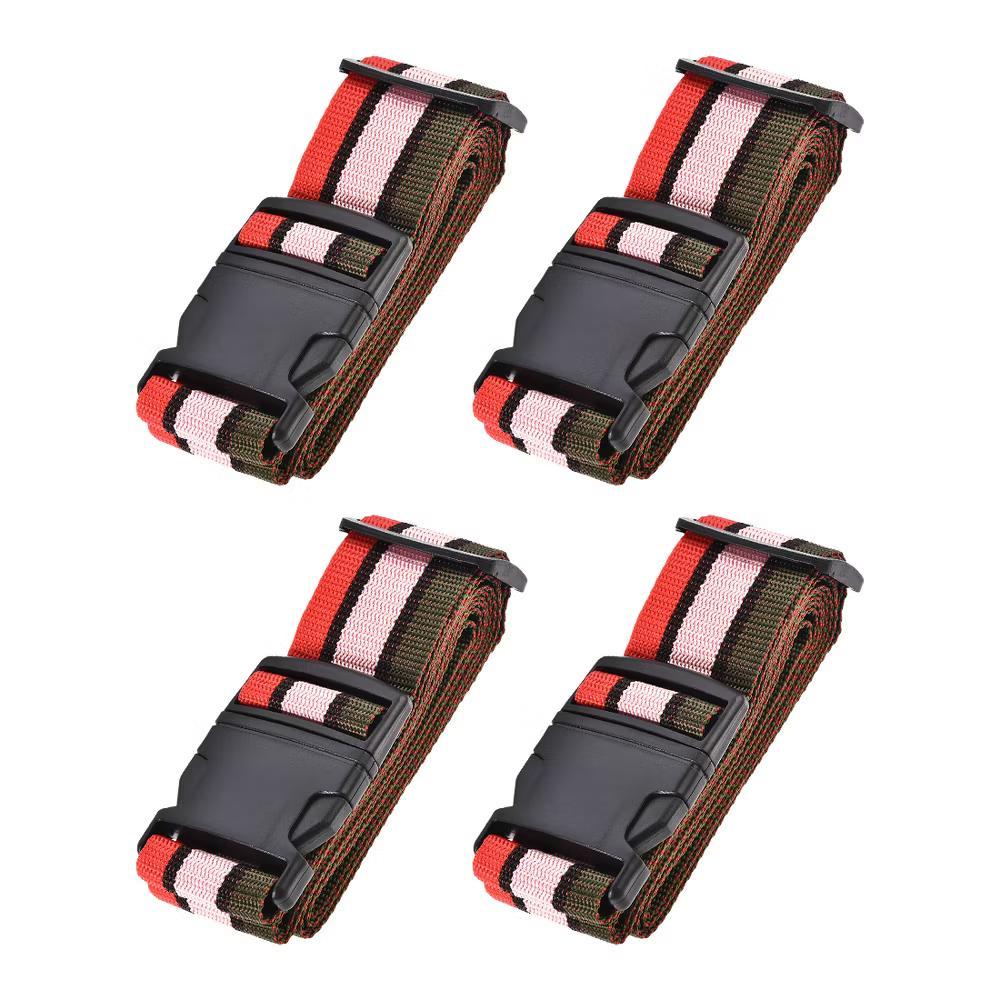 Adjustable PP Luggage Straps with Buckle Label Red Pink Dark Green 4Pcs
