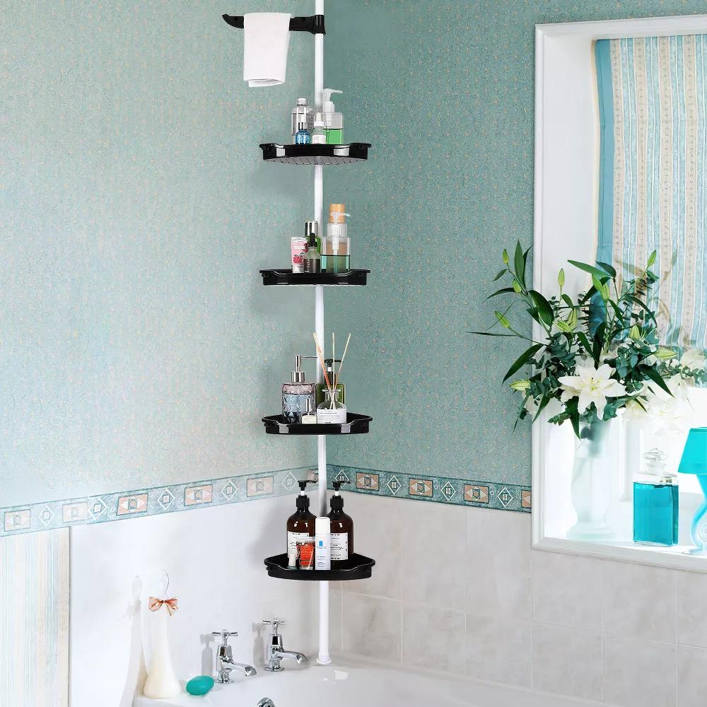 Bathroom Corner Shower Caddy Tension Pole, 4-Tier Rust-Resistant Bathroom Storage Organizer with Adjustable Shelves & Rubber Pad, 101''- 122'' Height - Image 8