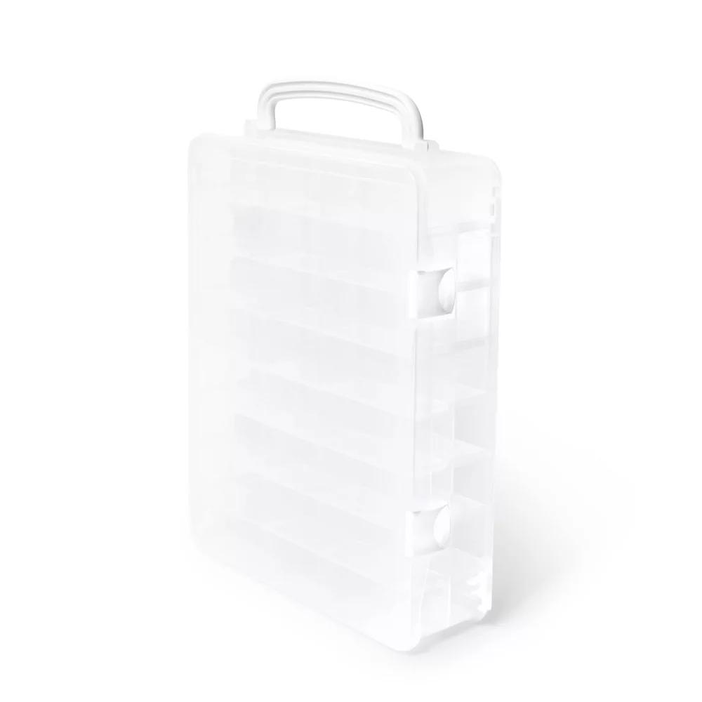 Thread Storage Box: Plastic Sewing Kit Travel Case, 13"x10"x3.25", Lightweight Sewing Supplies Organizer