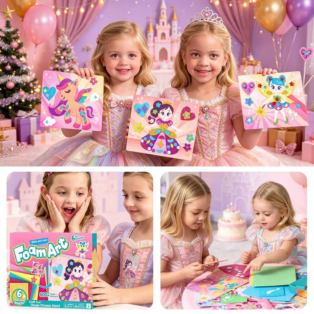 Girls Foam Art Kit Kids Unicorns/Princesses DIY Arts & Crafts with 6 Boards/800+ Stickers Creative Toy Christmas Birthday Gift for Girls Age 3-8 - Image 11