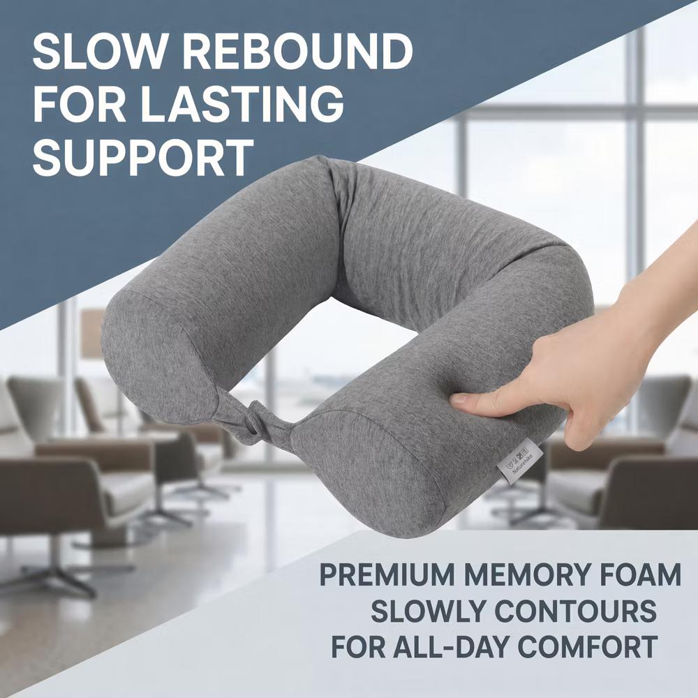 U‑Shaped Memory Foam Nap Pillow with Snap Closure for Desk and Travel Use 1Pc - Image 6